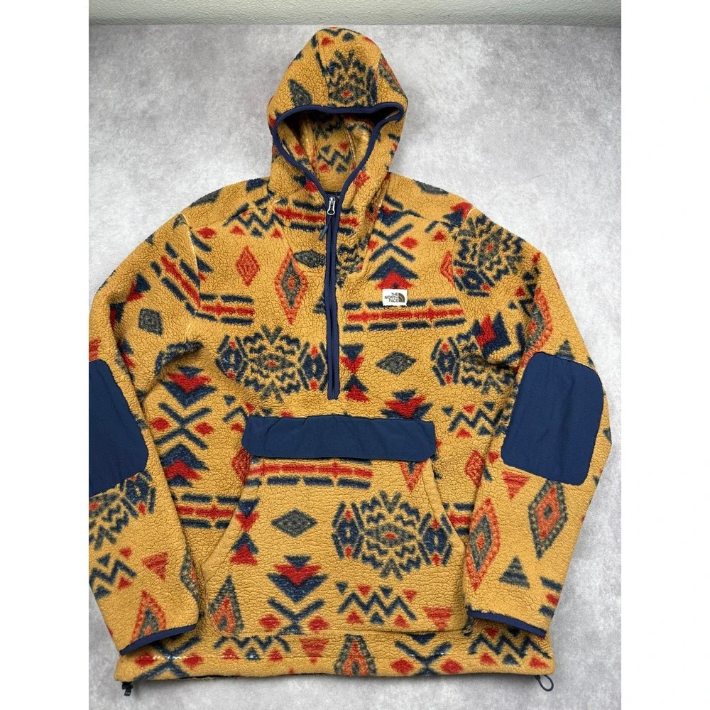 The North Face Men XL* 1/4 Zip Sherpa Fleece Hoodie Southwestern Aztec Yellow